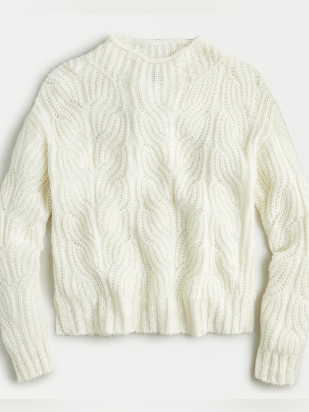 J Crew Pointelle Cable Sweater Ivory White XL Extra Large Alpaca Blend Classic